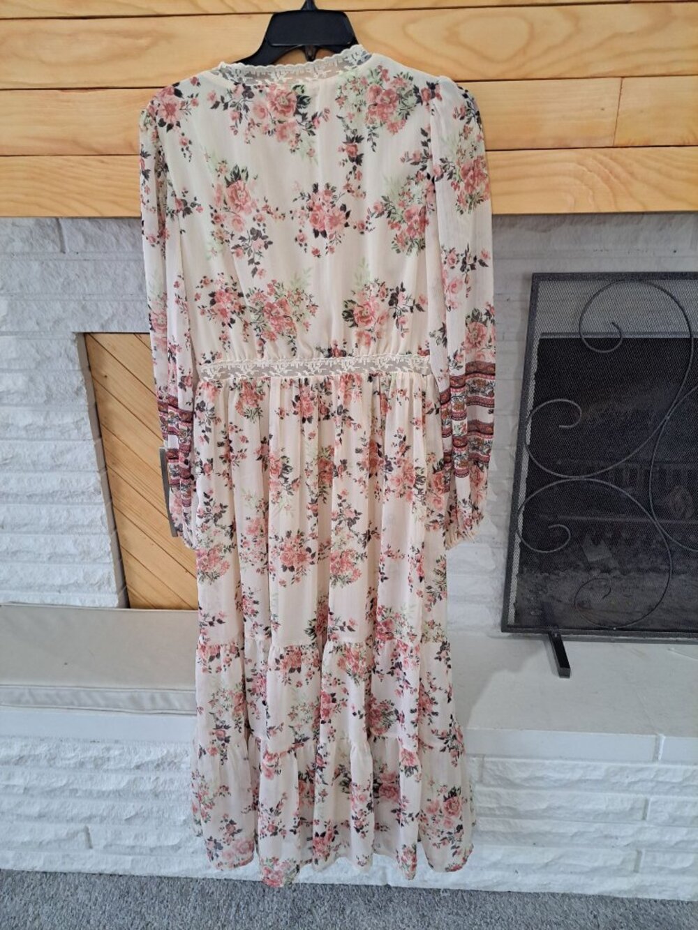 Penelope Rose Floral Maxi Dress XL Lace Trimmed Boho Long Sleeve Tiered Buttons - Picture 5 of 12